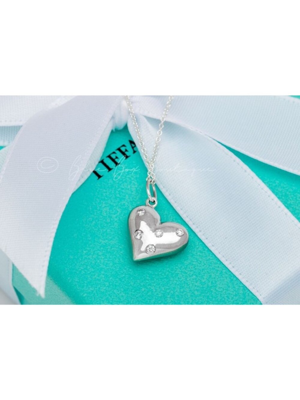 Tiffany & Co. Diamond Heart Pendant Etoile 5-Diamond Puffy Heart Necklace Silver - Picture 2 of 6